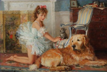 Mascotas y niños Painting - Niña y Perro Gatito 008 pet kids